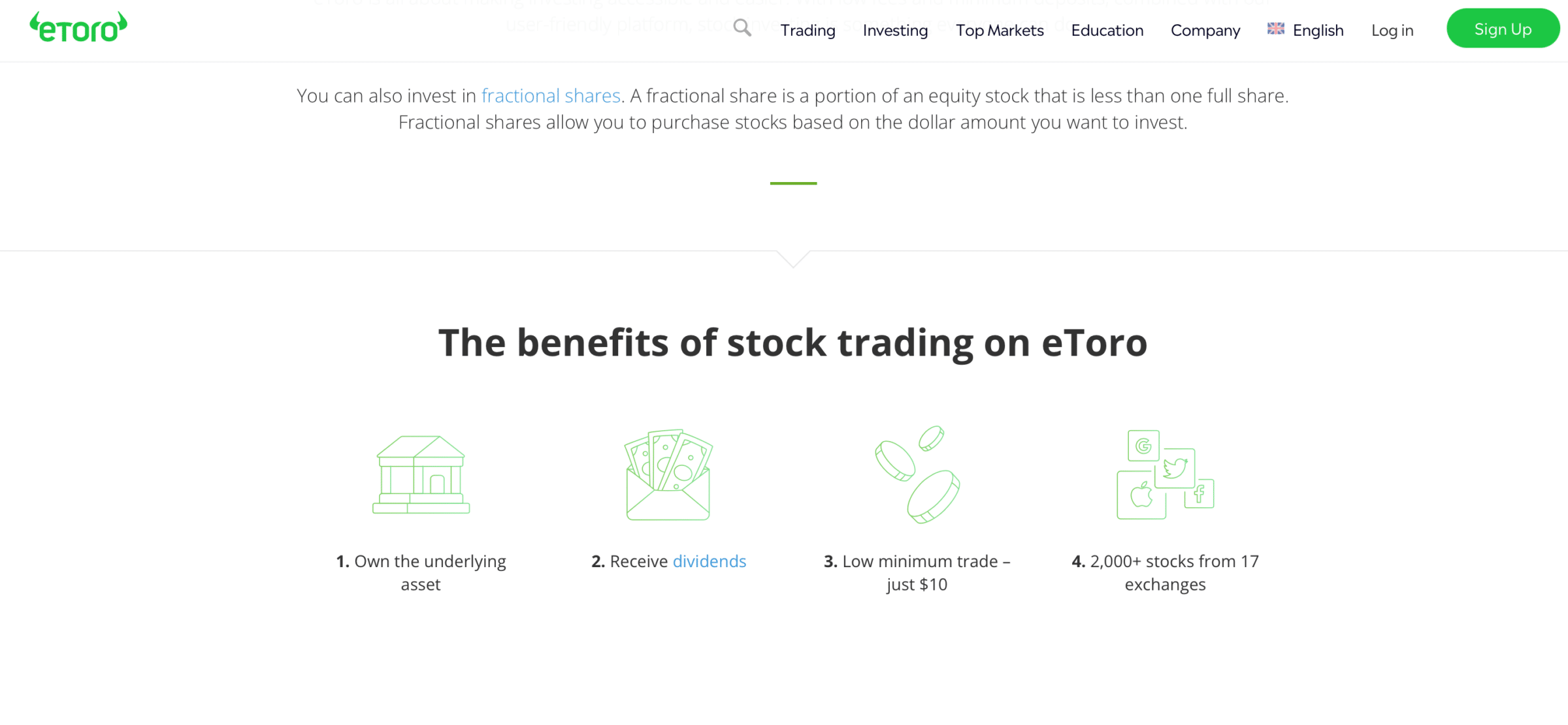 eToro fractional shares