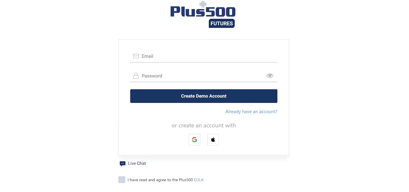 Plus500 Futures Signup Form