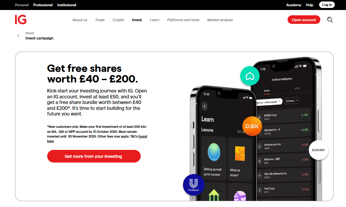 IG UK free share bonus